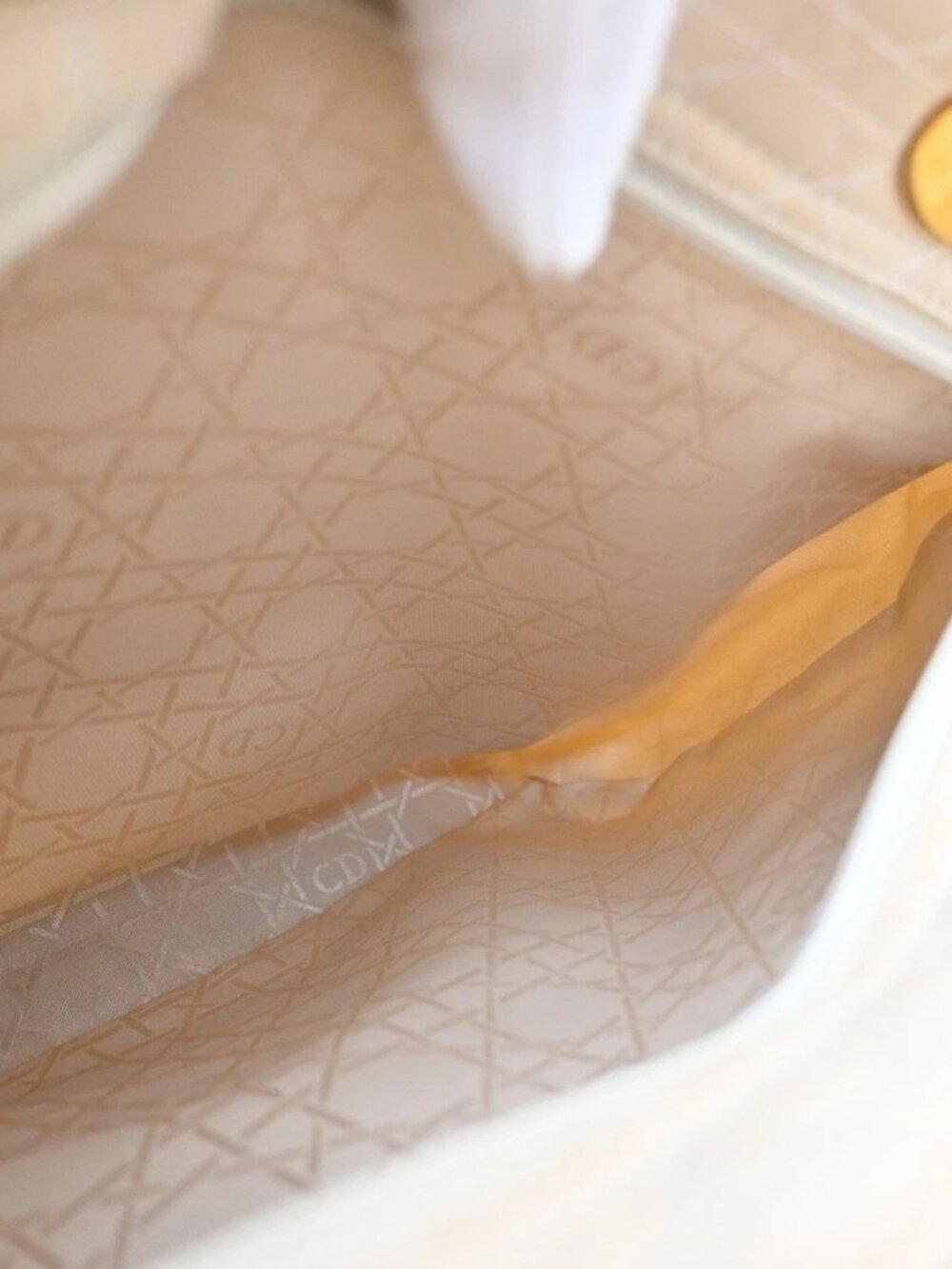 CHRISTIAN DIOR Lady Cannage Tote Hand Bag Nylon Leather Beige GHW Italy 82EF879 - Picture 7 of 16